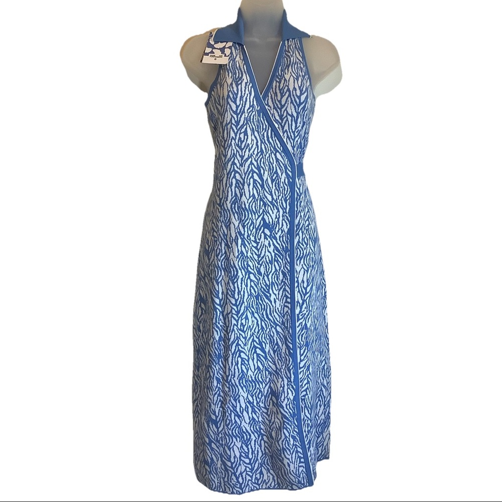 Diane Von Furstenberg DVF x Target Midi Wrap Sweater Dress x-Small Sea Twig Blue